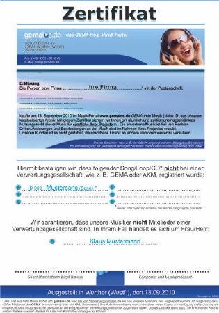 Muster eines Lizenzvertrages von gemalos.de